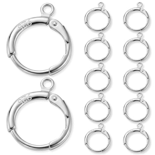 JUNCHONG 12Pcs Earring Hooks, Round Small Huggie Hoop with Loop Ear Leverback Hooks, Hypoallergenic 14mmx2mm Earring Findings for Jewelry Making, Silver - color: Silver