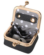 COOLYOUTH Leather Mini Jewelry Box Travel Jewelry Case Portable Small Coin Purse with Kiss Lock (Black) - color: Small-Black