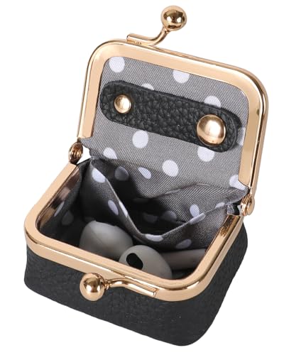 COOLYOUTH Leather Mini Jewelry Box Travel Jewelry Case Portable Small Coin Purse with Kiss Lock (Black) - color: Small-Black