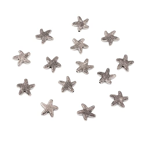 Fashewelry 100Pcs Antique Silver Starfish Animal Spacer Beads Tibetan Metal Ocean Sea Life Charm Beads 13.5x13.5mm for Jewelry Making - color: Antique Silver Starfish-2