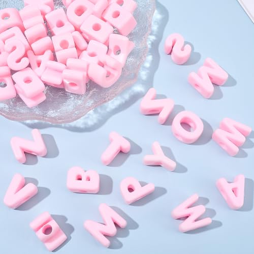 52Pcs A to Z Alphabet Shaped Beads Large Pink Letter Beads with Large Hole Acrylic Opaque 26 Capital Letters Initial Alphabet Bubble Loose Spacer for Keychains Bag Charm Phone Chains Jewelry - style: Style 6
