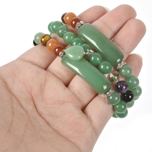Justinstones Gem Semi Precious Gemstone Love Heart Charm Stretch Beaded Bracelet Unisex - color: Green Aventurine(Chakra)