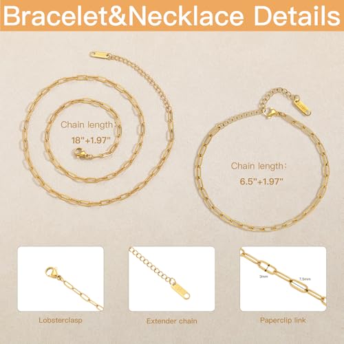 Swyabi 20 PCS Gold Plated Necklace Bracelet Chains Bulk Stainless Steel Paperclip Chain with Extender for Jewelry Making - color: 3x7.5mm Gold