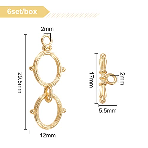 BENECREAT 6 Sets 18K Gold Plated Brass Toggle Clasps Double Ring Clasps and Metal Bar for Necklace Chain Bracelets Jewelry Making Craft DIY