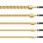 Fiusem Black Wheat Chains for Men and Women, 2/2.5/3/4/5mm Stainless Steel Necklace Chain, Mens Necklace Jewelry Gift 16-28 Inch - size: 24 Inches, style: Gold 2.1MM