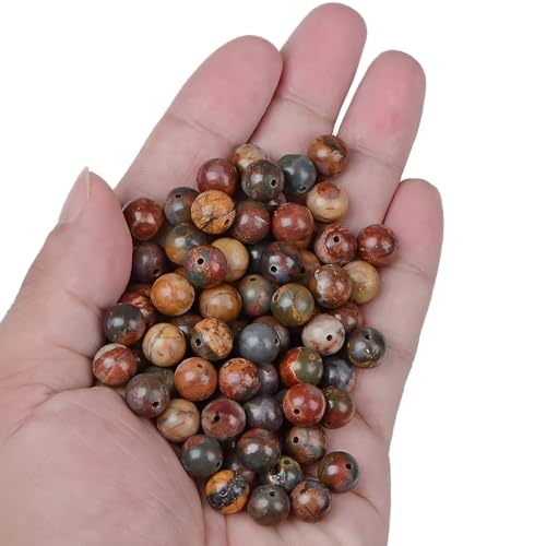 100pcs Natural Stone Beads 8mm Picasso Jasper Round Genuine Real Stone Beading Loose Gemstone Hole Size 1mm DIY Charm Smooth Beads for Bracelets Necklaces Earrings Jewelry Making Crafts - color: Picasso Jasper