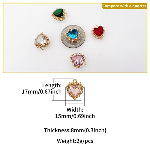 Crystal Zirconia Gold Plated Brass Charms for Jewelry Making Bracelet Necklace Earring Pendant Craft Supplies DIY Accessories - color: HeartA-Pink-5Pcs