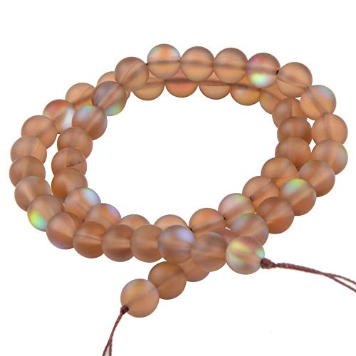 Matte Aurora Crystal Glass Beads Gemstone 6MM Brown Frosted Glitter Shining Mermaid Round Loose Beads Frosted Moonstone for Jewelry Making - color: brown, size: 6mm