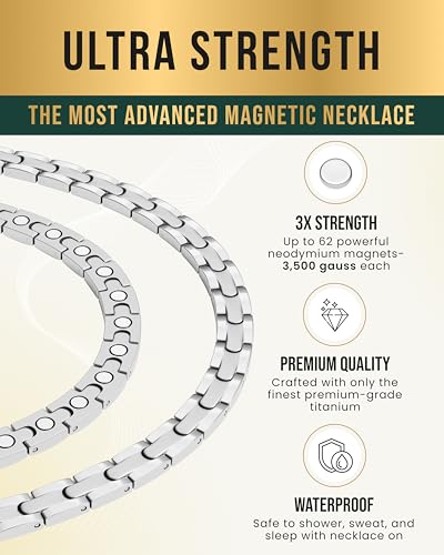 MagnetRX Titanium Magnetic Necklace – Ultra Strength Magnetic Necklaces for Men & Women – Effective Titanium Necklace with 62 Magnets (Silver, 22 Inches) - color: Silver, size: 22 Inch (Pack of 1)