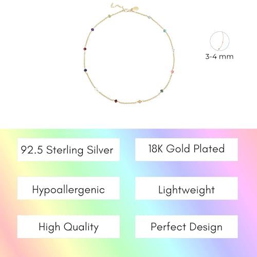 Dainty Gold Necklace for Women,Trendy 18k Gold Vermeil Sterling Silver Choker Necklace Thin Beaded Choker Necklaces Womens Simple Jewelry Gift for Valentines Day - color: Mutli - Stone Beaded Necklace