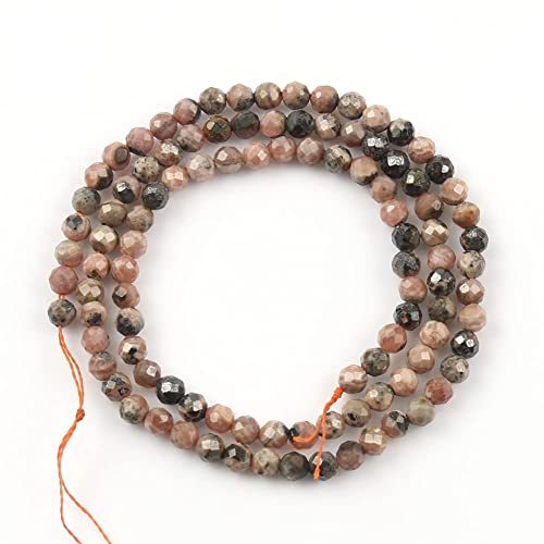 120pcs 3mm Natural Black Stripe Rhodochrosite Gemstone Beads Faceted Round Loose Stone Beads for Jewelry Making (1 Strand) - color: Black Stripe Rhodochrosite, size: 2.8-3.3mm