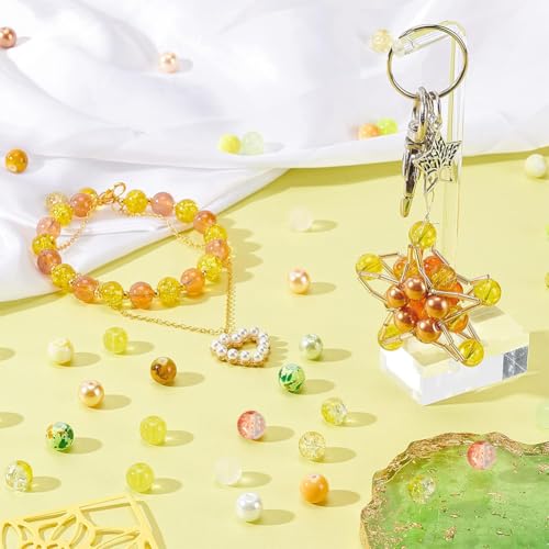 PH PandaHall 720pcs 8mm Yellow Glass Beads 24 Color Bracelet Beads Crystal Bead Baking Painted Glass Loose Bead for Fall Friendship Bracelet Earring Jewelry Making Christmas Tree Ornament - color: Yellow