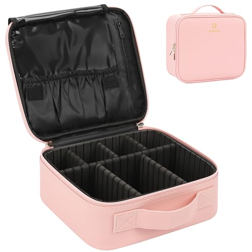 Relavel Travel Makeup Train Case Cosmetic Case Organizer Portable Artist Storage Bag with Adjustable Dividers for Cosmetics Makeup Brushes Toiletry Jewelry Digital Accessories (Pink) - color: Pink, size: Small