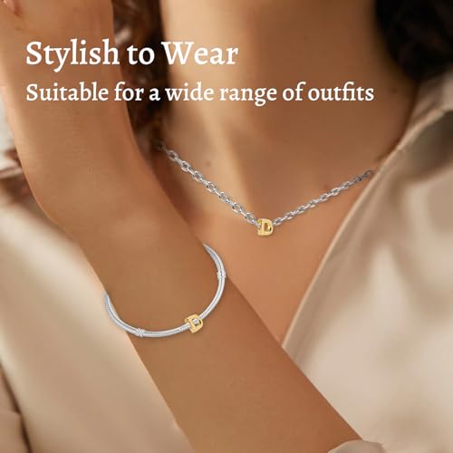 S925 A-Z Bead Charms,Initial Letter Alphabet, 14K Gold Plated, for Bracelet Necklace, Gift for Mothers Nurses Day Graduation Birthday Anniversary, for Girlfriend Family Friend, for Pandora - style: D