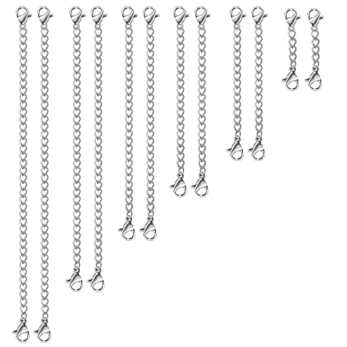 UUBAAR 12 PCS Necklace Extenders - Stainless Steel Necklace Extension Chain for Jewelry, Bracelets & Anklets (1"-6" Lengths, Silver) - color: Silver