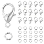 Lobster Clasps for Jewelry Making, 150pcs 9mm Lobster Claw Clasps with Open Jump Rings Necklace Bracelet Extender 14K Gold Claps for DIY Jewelry Repair(Silver) - color: Silver