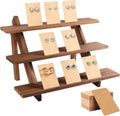 ZYP 51pcs 3-Tier Wood Earring Display Stand, Retail Jewelry Card Stand with Groove + 50 Cards Portable Ring Organizer Holder Showcase Racks for Business Home Using - color: Wood