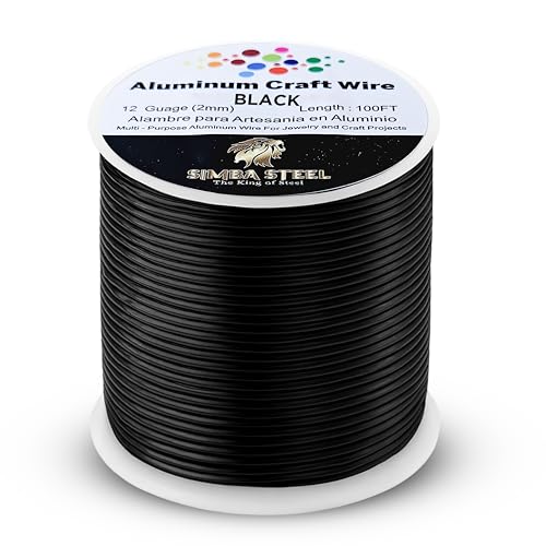 12 Gauge 100FT Aluminum Jewelry Wire for Crafts, Sculpting, Bendable for Crafts, Wire for Jewelry Making, Floral & Beading Use, Black Color, Simba Steel (Black 100FT) - style: Black 12 G (2mm) x 100 FT