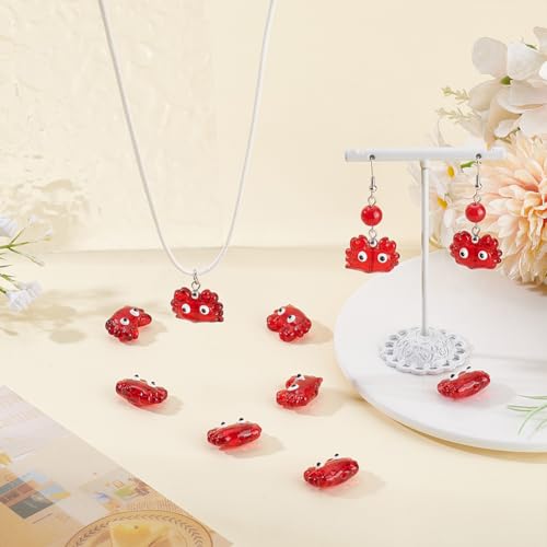 1 Box 10PCS Red Crab Glass Enamel Beads with Hole Summer Ocean Theme Marine Life Hawaii Beach Cute Sea Animal Transparent Charms Loose Spacer Bead for Jewelry Making Bracelets DIY Crafts - color: Dark Red, size: 10pcs