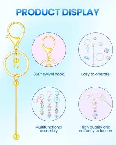 RQAYE 30pcs Beadable Keychains Keychain Bulk kit Cute Blank Bead Keychain Strip DIY Men's and Women's Making Supplies Crafts, Jewelry, Bag Accessories, Customized Project Gifts (Gold) - color: Gold