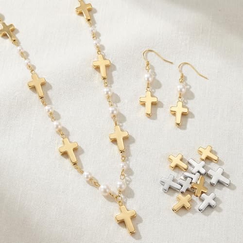80 Pcs Cross Charms for Jewelry Making, Religious Cross Beads for Bracelets, Crosses for Jewelry Making, Bracelets, Necklaces, DIY Crafts (Gold, Silver) - color: 80pcs, 16x12mm, 13x9mm, Gold, Silver