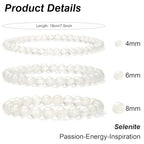 3Pcs Natural Healing Crystal Bracelets for Women Men, 4mm 6mm 8mm Beaded Stretch Bracelet Set, Black Tourmaline Natural Stone Gemstone Jewelry Gifts for Meditation, Reiki & Yoga - color: Selenite