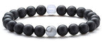 Hamoery Men Women 8mm Tiger Eye Stone Beads Bracelet Elastic Natural Stone Yoga Bracelet Bangle - color: Black Matte Agate-21003