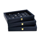 Oirlv Premium Blue Leather Jewelry Tray with 24 Grid Removable Jewelry Cards Jewelry Organizer Box with Transparent Acrylic Lid Necklace Pendant Display Case - color: Blue, size: 24 Gird with Inserts