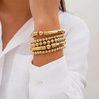 5Pcs Gold Bead Bracelets Set for Women,14K Gold Plated Stackable Bead Ball Bracelets Set,Adjustable Chunky Bangles Bracelets,Boho Stretch Bead Ball Bracelet for Women - color: 5Gold