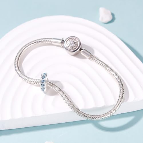 925 Sterling Silver Spacer Charm Bead with Clear CZ for Pandora Charms Bracelets - color: 4PCS Light Blue Stopper
