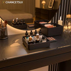 CHANCETSUI Black Stackable Vanity Organizer Trays: Thick Makeup Holder for Countertop, Shallow Drawers