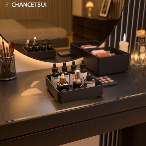 CHANCETSUI Black Stackable Vanity Organizer Trays: Thick Makeup Holder for Countertop, Shallow Drawers