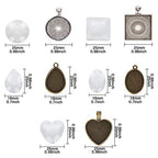 60 Pieces 5 Styles Pendant Trays 30pcs Round & Square & Heart & Teardrop & Oval and 30pcs Bright Glass Cabochon Dome Tiles for Crafting DIY Jewelry Gift Making - color: 30Pcs Metal Pendant+30pcs Bright Glass Cabochon