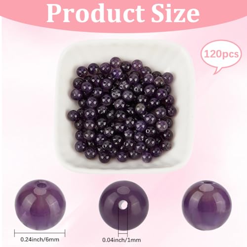 1 Box 6MM 120PCS Natural Amethyst Round Beads with Hole Purple Gemstone Crystal Chakra Reiki Power Energy Loose Spacer Charm Bead Bulk for Jewelry Making Earrings Bracelets DIY Craft Supply