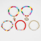 Cinco de Mayo Bracelets for Women, 5Pcs/Set Colorful Beaded Stackable Bracelets with Mexican Fiesta Charms (Sombrero, Chili, Avocado) for Festival Party Daily Wear - color: Style C