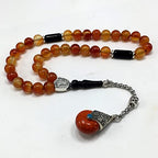 Simple Designed Natural Stone Worry Beads - Prayer Beads Tesbih-Tasbih-Tasbeeh-Misbaha-Subha-Sebha-Sibha-Rosary (Red Agate Natural Stone -8 mm 33- Beads/Drop Tassel) - color: Red Agate Natural Stone -8 mm 33- Beads / Drop Tassel