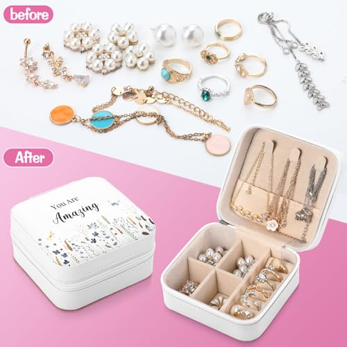 Kacctyen 12 Pieces Wildflower Mini Travel Jewelry Case Bulk You Are Amazing Loved Green Leaf Mother's Day Church Gifts for Secretary Day Party Girls Leather Travel Jewelry Case - color: Wild Flower