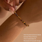 Natural Faceted Crystal Bracelet for Women,4mm Gemstone Round Beads Bracelets Adjustable Stretchy Healing Crystal Beads Bracelets Dainty Jewelry Gift - color: Tiger Eye