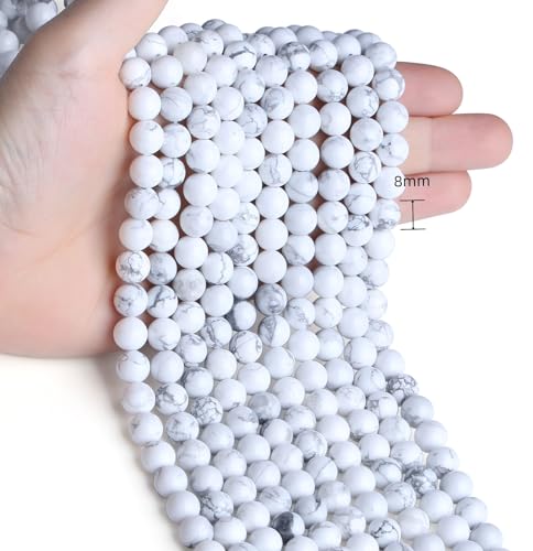Natural White Howlite Beads 100Pcs 8mm Crystal Beads Loose DIY Round Stone Bead for Bracelet Necklace Earrings Making - color: C-White Howlite, size: 100pcs