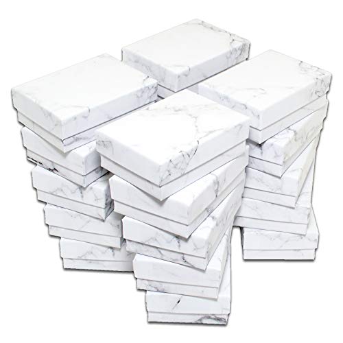 TheDisplayGuys - 100-Pack #10 Cotton Filled Cardboard Paper Jewelry Boxes Gift Case - Marble White (1.9" x 1.3" x 0.7") - for Shipping or Storage - size: 1 Count (Pack of 100), style: 1.9" x 1.3" x 0.7" (#10)