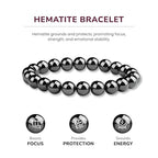 Crystal Vibe 8mm Beaded Bracelets For Women Men - Healing Crystal Bracelet - Adjustable Size - color: Hematite