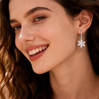 925 Sterling Silver Flower Dangle Earrings for Women, Daisy Flower Dangling Leverback Earrings, Cubic Zirconia Dangly Earring 14k Gold Plated Hypoallergenic CZ Floral Drop Earing for Women Trendy Jewelry Gifts - color: Silver