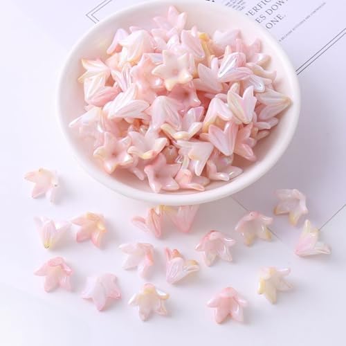 130Pcs Acrylic Trumpet Flower Beads for Jewelry Making AB Lily Flower Bead Caps Gradient Pastel Floral Beads for Earrings Necklace Bracelet DIY Craft Accessories Keychain(Orange) - color: Orange