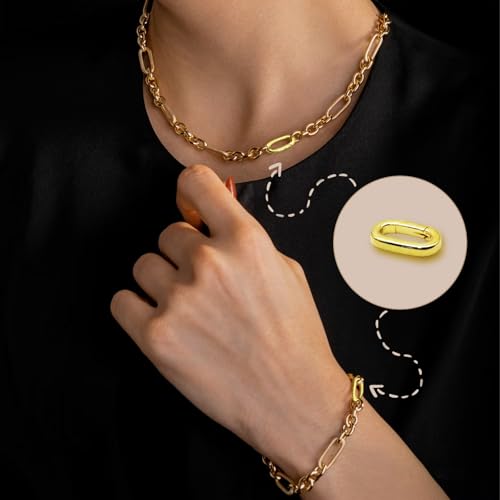 4Pcs Gold Plated Oval Charm Clasp, 18K Gold Clasp for Necklace, Spring Ring Connector, Carabiner Closures for Jewelry Making, Bracelet Enhancer
