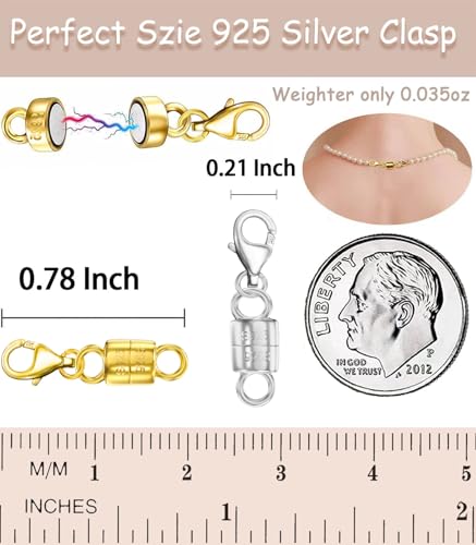 Dailyacc 925 Silver Lobster Magnetic Necklace Clasps and Closures Safety Sterling Silver with 14K Gold Jewelry Converters for Bracelets Chain Extender - color: 8PCS 4Gold 4Silver