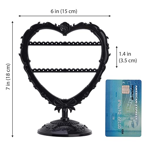 Cute Heart Earring Holder Small Jewelry Organizer Display Stand (Black)
