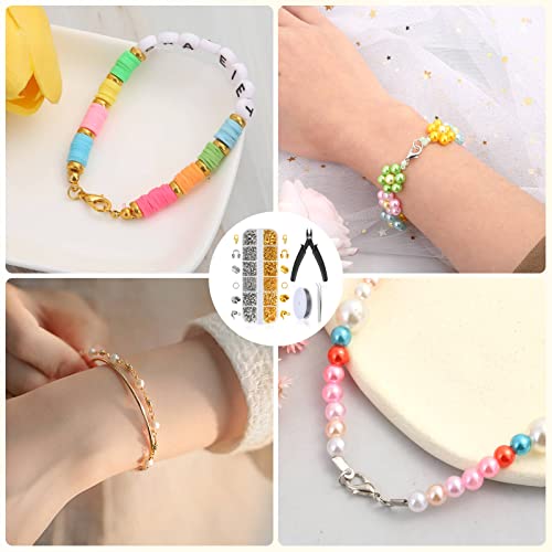 Acejoz 1200 Pcs Crimp Beads Supplies for Jewelry Making, Including Crimp Covers, Crimp Tubes and Wire Guardians, Lobster Clasps, Jump Rings, Crimping Pliers and Beading Wire for Bracelets Making