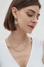 Aobei Pearl 18K Gold or Platinum Long Chain Necklace for Women Chunky Statement Chain Link Necklace Adjustable Geometric Open Chain Layering Jewelry - color: Platinum Oval Chain