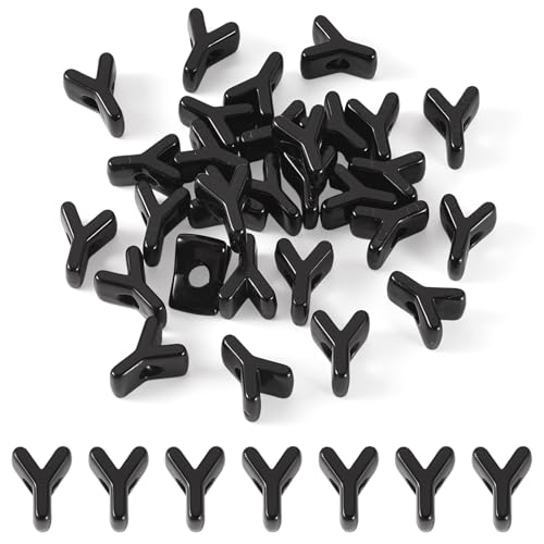 FASHEWELRY 30Pcs Acrylic Letter Y Beads with Large Hole Big Plastic Letter Blocks European Beads 3D Letters Chunky Vowel Initial Alphabet Bead for Key Chains Necklace DIY Arts Craft Projects - color: Black, size: Y