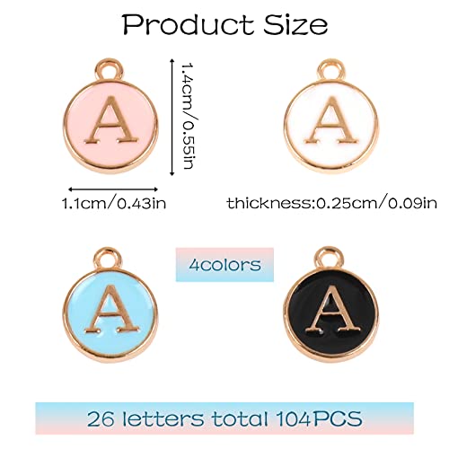 104 PCS Letter Charms for Jewelry Making - Double Sided Alphabet & Initial Charms for Necklace & Bracelet - color: 4 colors